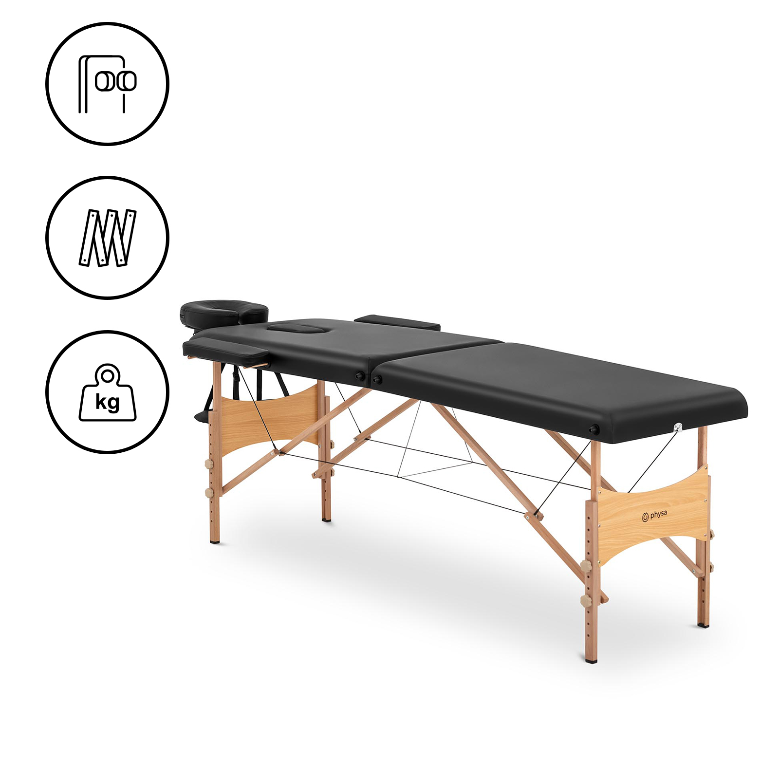 Πτυσσόμενο τραπέζι μασάζ - 185 x 60 x 62 cm - 227 kg - Μαύρο
